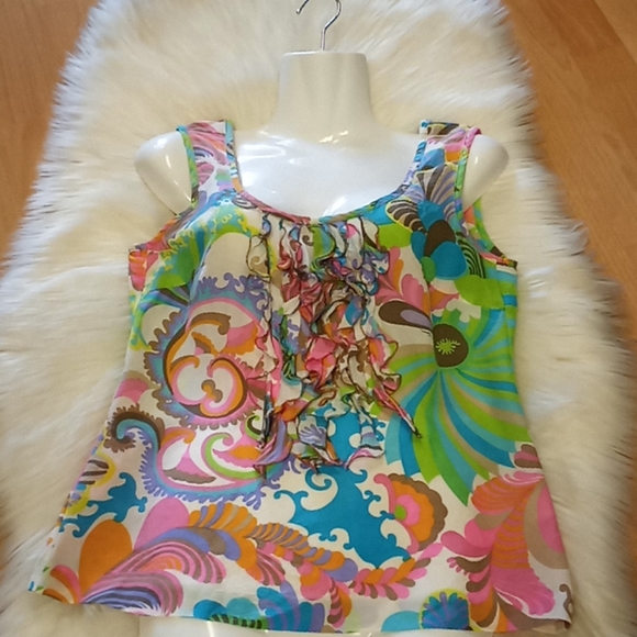 Trina Turk Printed Ruffled Silk Top - Picture 10 of 15